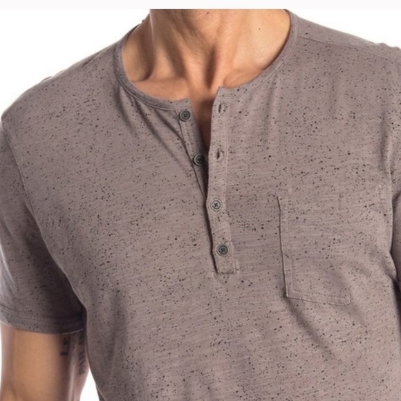 John Varvatos Henley Ink Splatter Print Shirt Greige Size Large - Picture 3 of 7